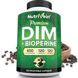 Nutrivein Premium DIM Supplement 400 mg Daily - 120 Servings (120 Capsules): Diindolylmethane for Women and Men - Plus Bioperine - Estrogen Supplement - Menopause and Middle Age Support