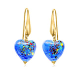 Handmade Murano Glass Heart Earrings for Women, Gold-Plated Drop Earrings, Lightweight Romantic Jewelry for Women, Anniversaries, Birthdays, Everyday Wear(Blue)