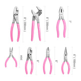 WORKPRO 7-piece Pliers Set with Groove Joint, Long Nose, Slip Joint, Linesman, and Diagonal Pliers for DIY & Home Use - Pink Ribbon
