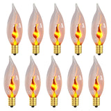 Hompavo Upgraded Flame Light Bulbs, E12 Candelabra Small Base, Clear Glass Flickering Fire Bulb for Halloween Christmas Party Porch Indoor & Outdoor Home Decoration, 10 Pack