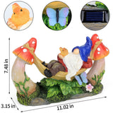 Sinhra Outdoor Garden Gnome Statue,Solar Gnomes Figurine Lying on Hammock with Bird and Mushrooms,Outdoor Garden Decoration for Patio Yard Lawn Porch,Gifts for Mom/Grandma/Women