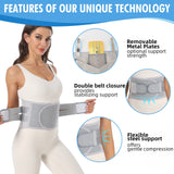 EGJoey Back Brace for Lower Back Pain Relief - Back Support Belt for Women & Men for Herniated Disc, Sciatica. Removable Stays for Lower Back Support with 2 Different Hardness Sets (Grey, Medium)