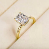 EAMTI 3CT 925 Sterling Silver 14K Gold Plated Engagement Rings Radiant Cut Solitaire Cubic Zirconia CZ Wedding Promise Rings for Her Wedding Bands for Women Size 6.5