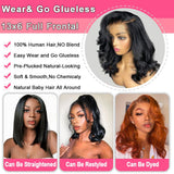 KinMos Bob Wig Human Hair 200 Density 13x6 Body Wave HD Lace Front Wigs Human Hair Glueless Lace Frontal Bob Wigs Short Bob Wigs for Black Women Pre Plucked with Baby Hair (14 inch, Bob Wig)