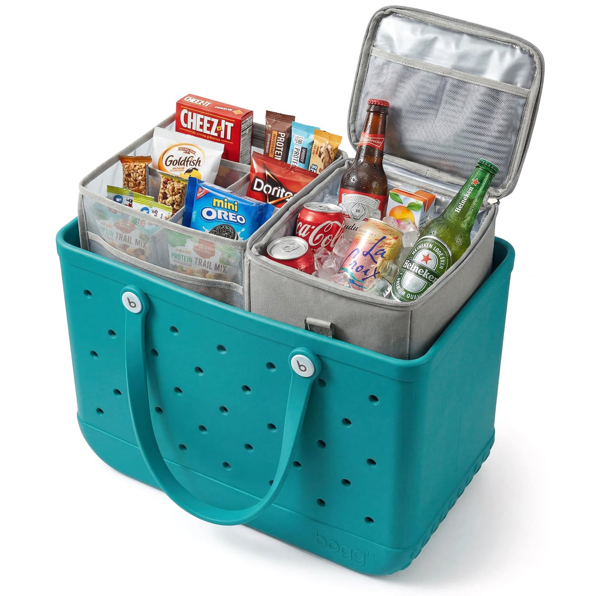 2-in-1 Cooler Organizer Insert for X Large Bogg Bag Accessories, 2-in-1 Dry-Wet Separate Tote Insert with Leakproof Cooler&Mesh Storage Bag,Bogg Bag Accessories for Beach,Camping,Picnic,Travel (Grey)