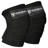 Iron Bull Strength Knee Wraps (1 Pair) - 80" Elastic Knee and Elbow Support & Compression - For Weightlifting, Powerlifting, Fitness, WODs & Gym Workout - Knee Straps for Squats (Black)