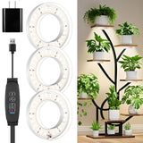 3 Head White Halo Angel Ring Ceiling LED Plant Growth Lights for Shelf, 3000K+6000K Full Spectrum Grow Lamps for Plant Growth Indoor Plants with 6/12/16H Timer, 3 Spectral Modes, 10 Dimmable Levels