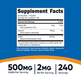 Nutricost GABA (Gamma Aminobutyric Acid) + Vitamin B6, 500mg per Serving, 240 Capsules