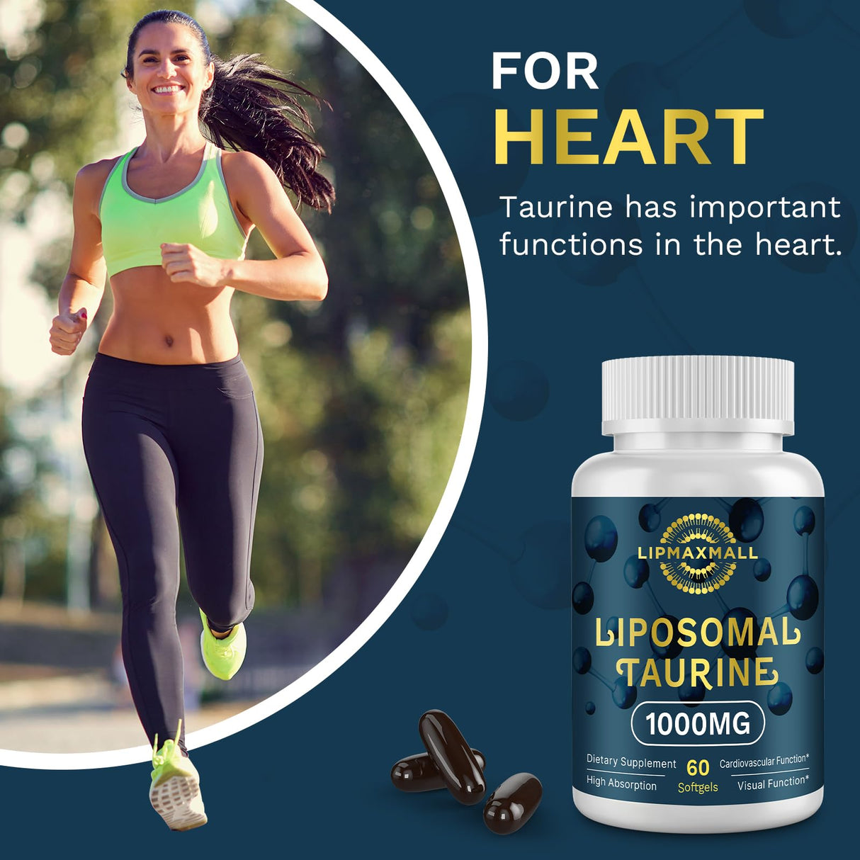 lipmaxmall Liposomal Taurine Supplement 1000mg, High Absorption Amino Acid for Heart, Nerve, Brain, Visual (60 Softgels - 2 Pack)