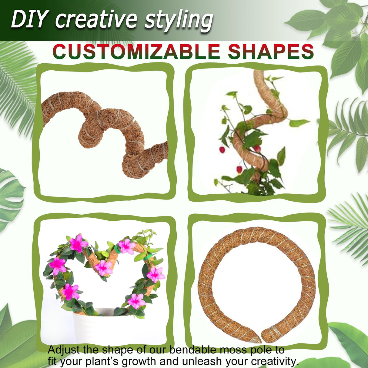 Soupiar 2 Pack 60'' Bendable Moss Pole for Monstera & Pothos - Tall Handmade Coco Coir Plant Support Stakes for Large Climbing Indoor Plants, Potted Houseplant Trellis Accessories