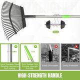 Adjustable 65 Inch Long 18 Inch Wide Garden Rake, 25 Tines Metal