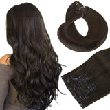 HOTBANANA Human Hair Clip in Hair Extensions, Dark Brown 120g Clip in Hair Extensions Real Human Hair Straight Remy Hair Clip in Hair Extensions 18 Inch 7pcs