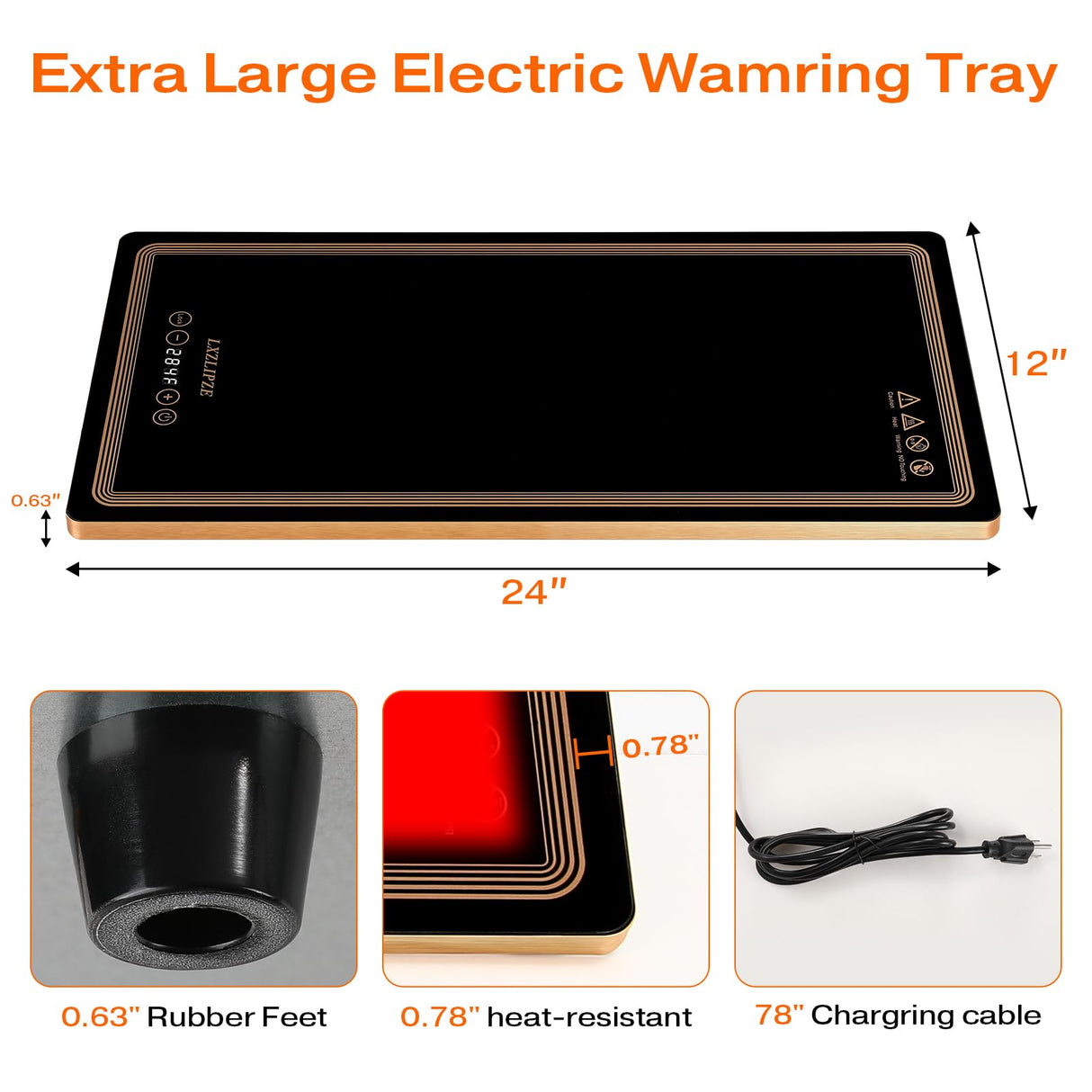 Electric Warming Tray for Food (Long 24x12 Inches), Warming Trays with 12 Temp-Settings,Built-in Thermostat and Full Surface Heating,Versatile Food Warmers for Parties Buffet,Gatherings,Daily Use
