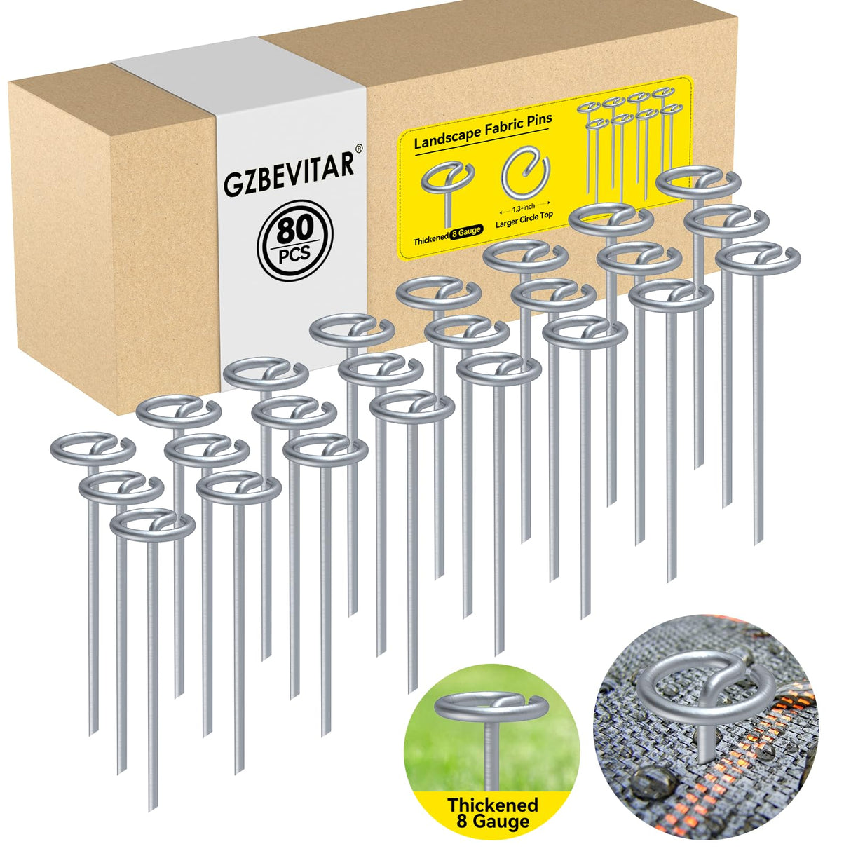 GZBEVITAR Landscape Fabric Stakes, 8 Gauge Circle Top Landscape Pins