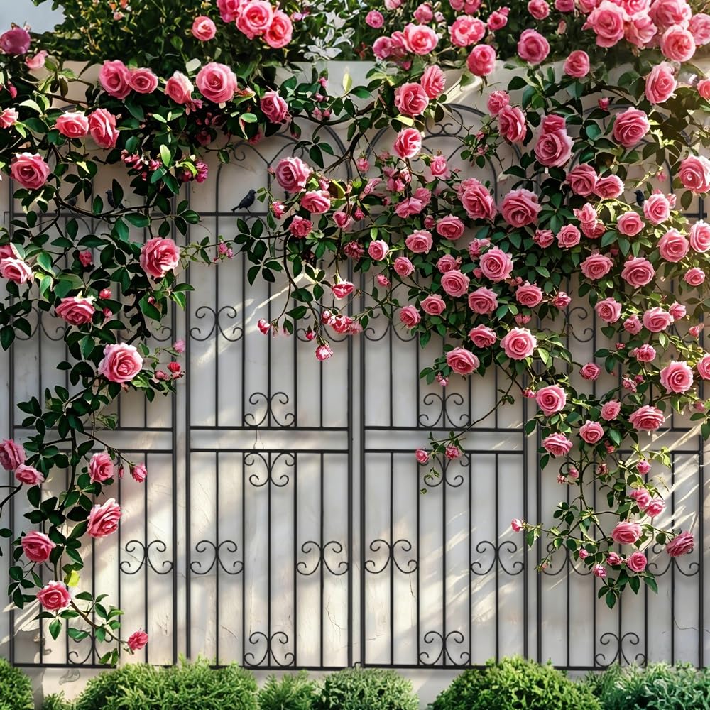 YOBAZAN Metal Garden Trellis, 86.7" H x 19.7" W Black Coated Wire Lattice Panel, Sturdy Plant Support for Climbing Roses Vines Cucumbers Vegetables Outdoor Patio Yard (4 Packs)