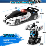 AONEPTR Remote Control Car, One-Click Becoming Robot Transforming Toys Car for Boys, Smooth Deformation, Demo Mode, 360° Rotation, Easy to Use, 2.4GHZ, LED Light, RC Cars for Christmas, Kids, White
