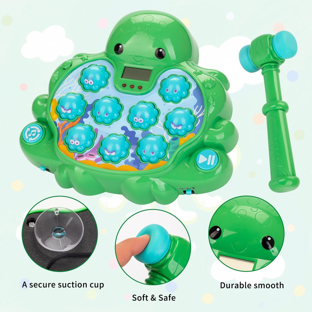 Veoasis Interactive Whack A Octopus Game for Ages 2-4,Educational Toddlers Toys for 2 3 4 5 6 Year Old Boys Girls, Green, Digital Display, Silent Mode,Multiple Difficulty Levels Fun Birthday Gifts