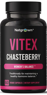 Natgrown Vitex Chasteberry Supplement for Women 1,000 mg - Agnus Castus Chaste Tree Vitex Berry Fruit Extract Capsules - 60 Ct