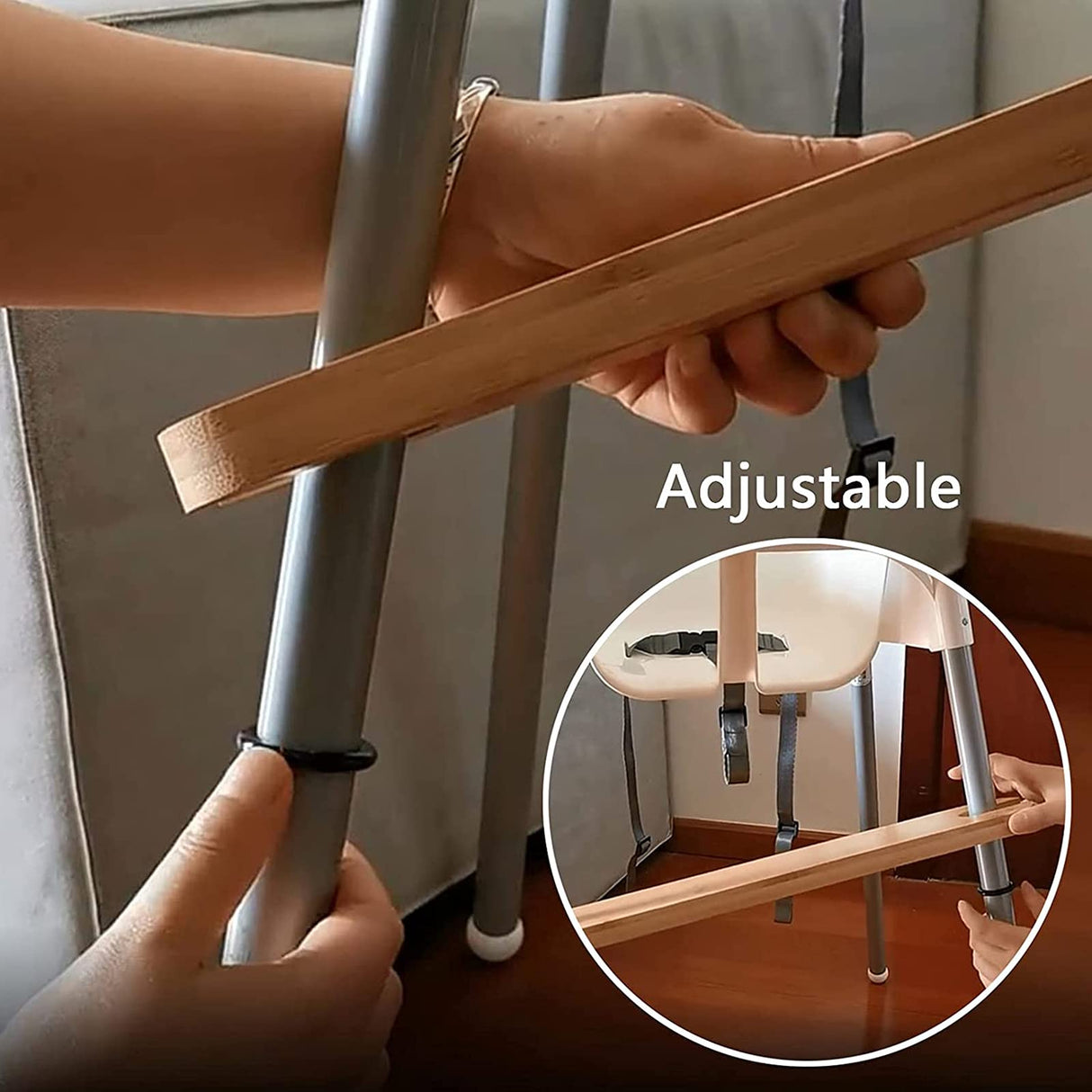 High Chair Footrest, Natural Bamboo Wooden Footrest Compatible with IKEA Antilop High Chairs Accessories, Adjustable HighChair Foot Rest