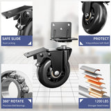 Side Mount Plate Caster Wheels - Thickened L-Shaped Mounting ，Heavy Duty 1200 LBS，Set of 4 with Brake，360° Swivel，Locking，Castor Wheels for Furniture，Carts，Cabinet，Table(Black, 3 inchs)