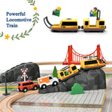 Giant bean 72PCS Fire Station Wooden Train Track Electric Train Set, Gift Packed Toy Railway Kits for Kids, Toddler Boys and Girls 3,4,5 Years Old and Up, Christmas Birthday Gift Toy for Kids