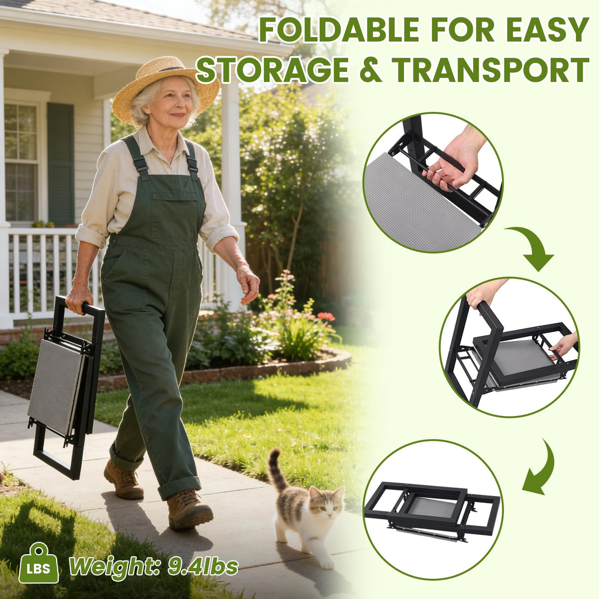 ETICSIPA Garden Kneeler and Seat Heavy Duty 500lbs, Anti-Tip Gardening Stools with 10.5” Widen Kneeling Pad for Seniors Gardeners, 2 in 1 Garden Bench for Kneeling and Sitting