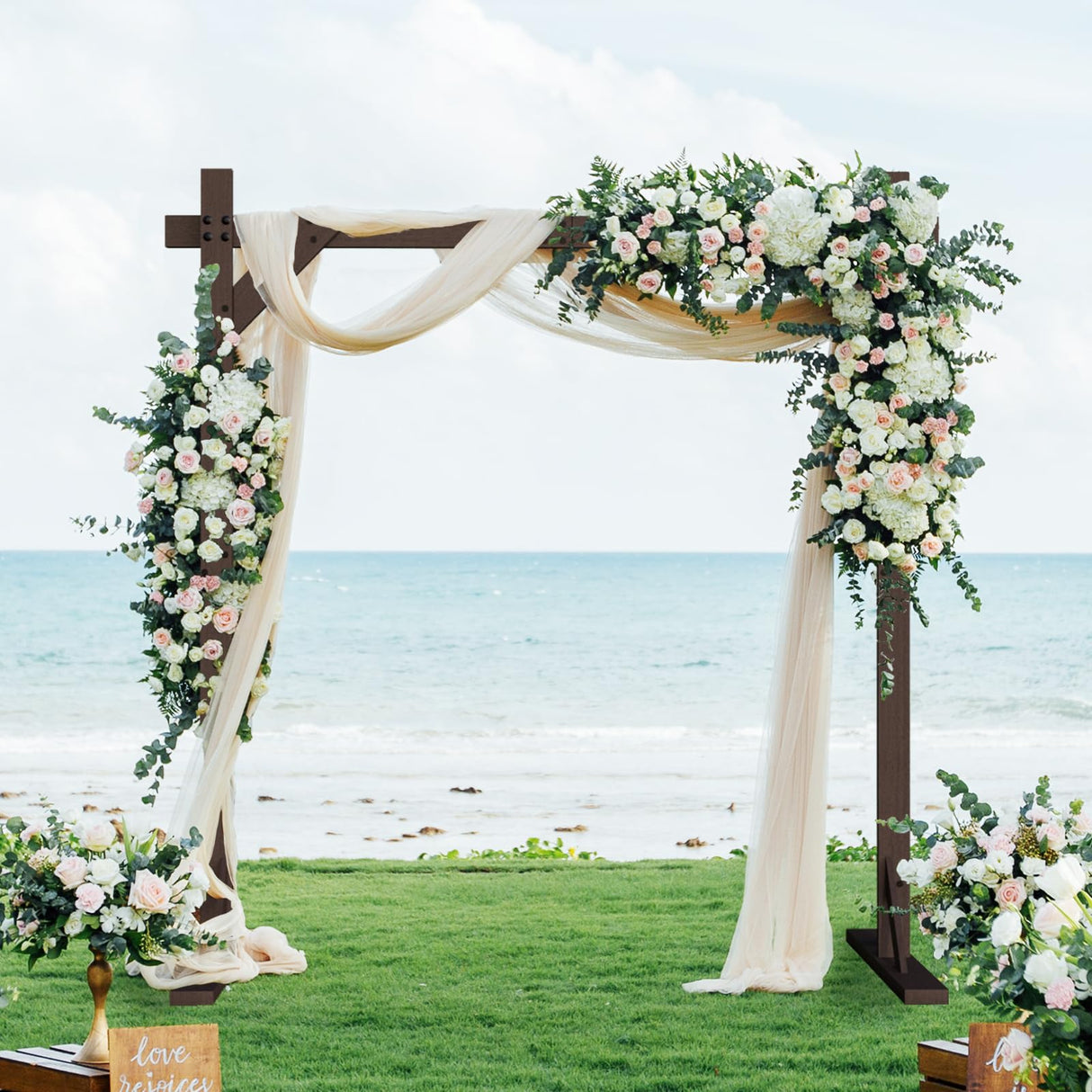 Chamvis 7.48FT Wooden Wedding Arch Frame, Wood Square Arch Backdrop Stand Wedding Arbor for Ceremony and Outdoor Lawn Decorations