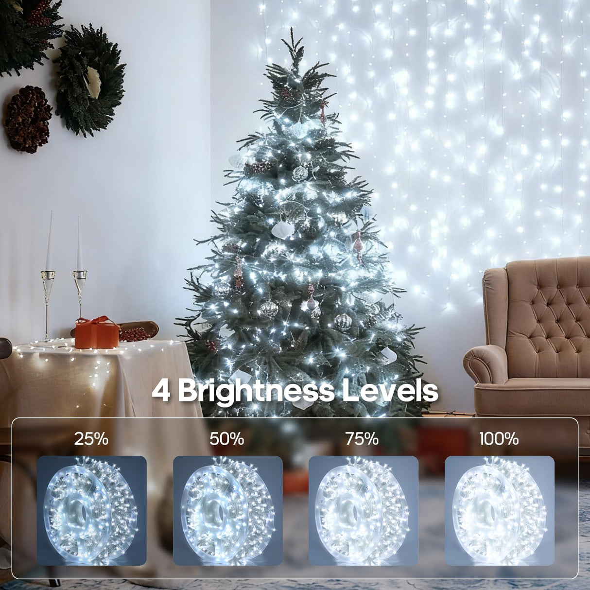 Soiarllt 246FT 600 LED Christmas Lights Outdoor Indoor Waterproof 8 Modes String Lights for Outside Cool White Christmas Tree Lights Plug in for Outside Bedroom Wedding Party Holiday Decorations