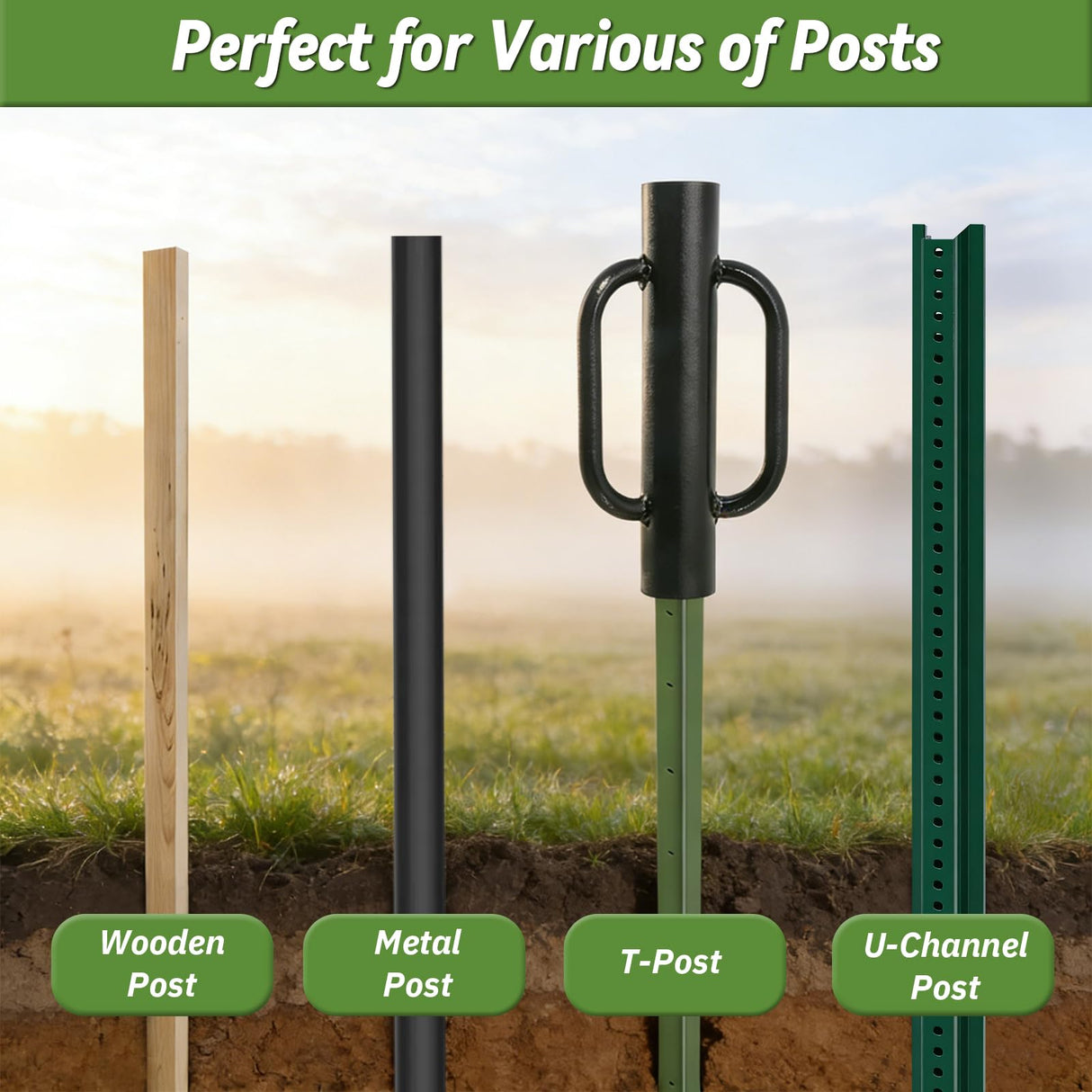 T Post Driver, 12 LB Metal Fence Post Driver with Handle, 2.7" Inner Diameter Manual Post Pounder, Heavy Duty Tpost Driver, Hand Post Rammer for U Fence Posts, T Posts, Wooden Posts, 17 Inch Black