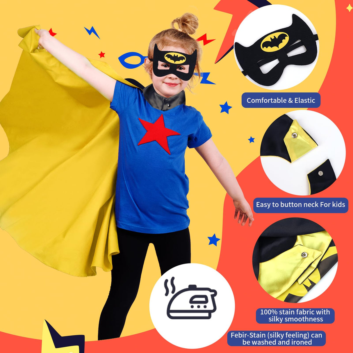 AnRuk Superhero Capes Set for Kids, Hero Caps and Masks for 3-12 Year Old Boys and Girls, Cartoon Dress Up for Holiday Halloween, Costumes Party Supplies Christmas and Brithday Gifts.