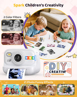 Kids Color Instant Print Camera – Kids Camera with 5 Color Photo Paper, 48MP & 1080P Video, 21 Fun Frames, 32G Card, Christmas/Birthday Gifts for Girls and Boys Ages 3 4 5 6 7 8 9 10 11 12 -White