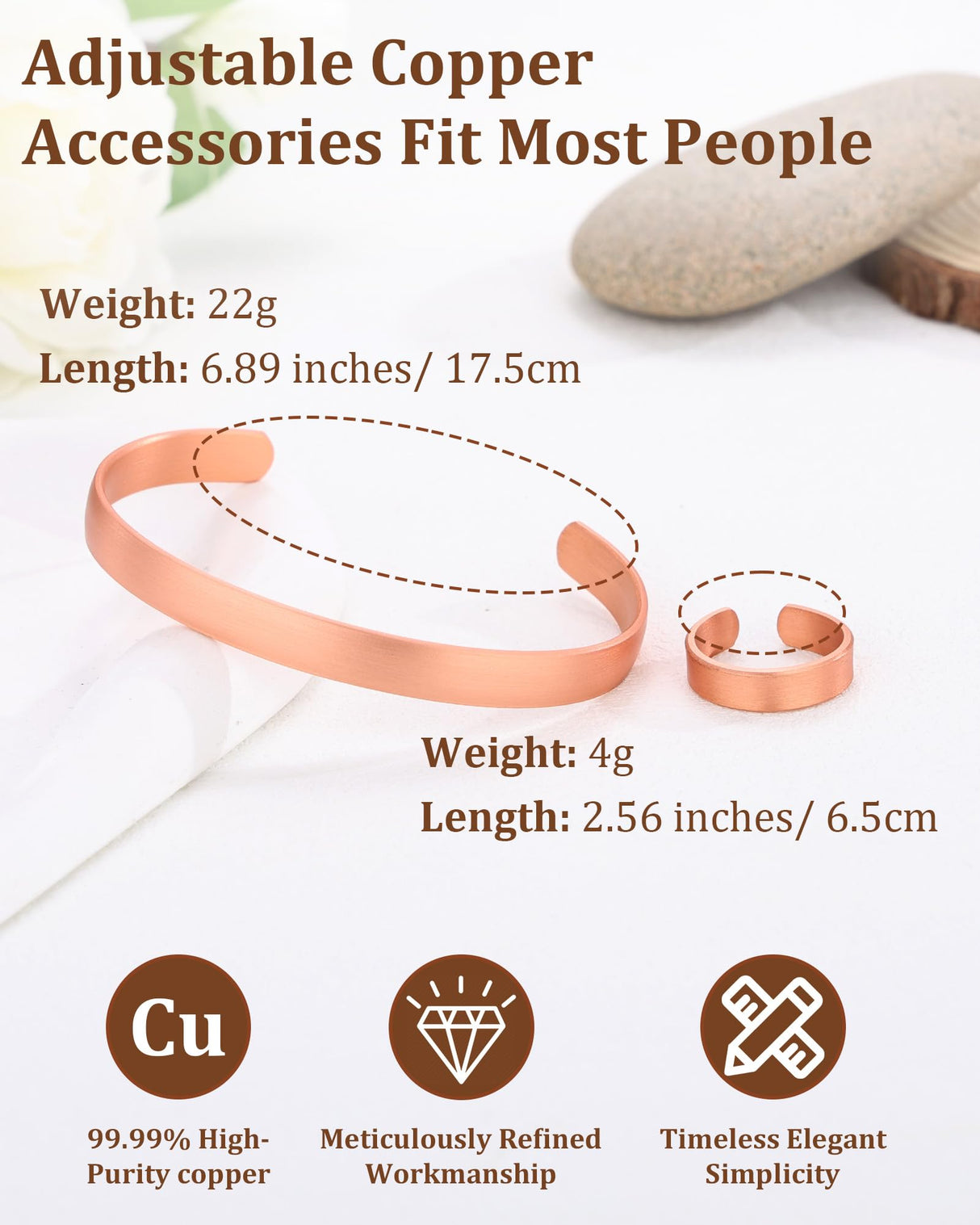 BioMag Pure Copper Bracelet & Ring for Men Women, Handmade Tibetan Style