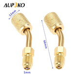 R410A Adapter 5/16" SAE Female Quick Couplers to 1/4" SAE Male Flare, 2 PC 45 Degree Angled Charging Vacuum Adapter, Used for R410a with Thimble Mini Split System, HVAC and Refrigeration Service
