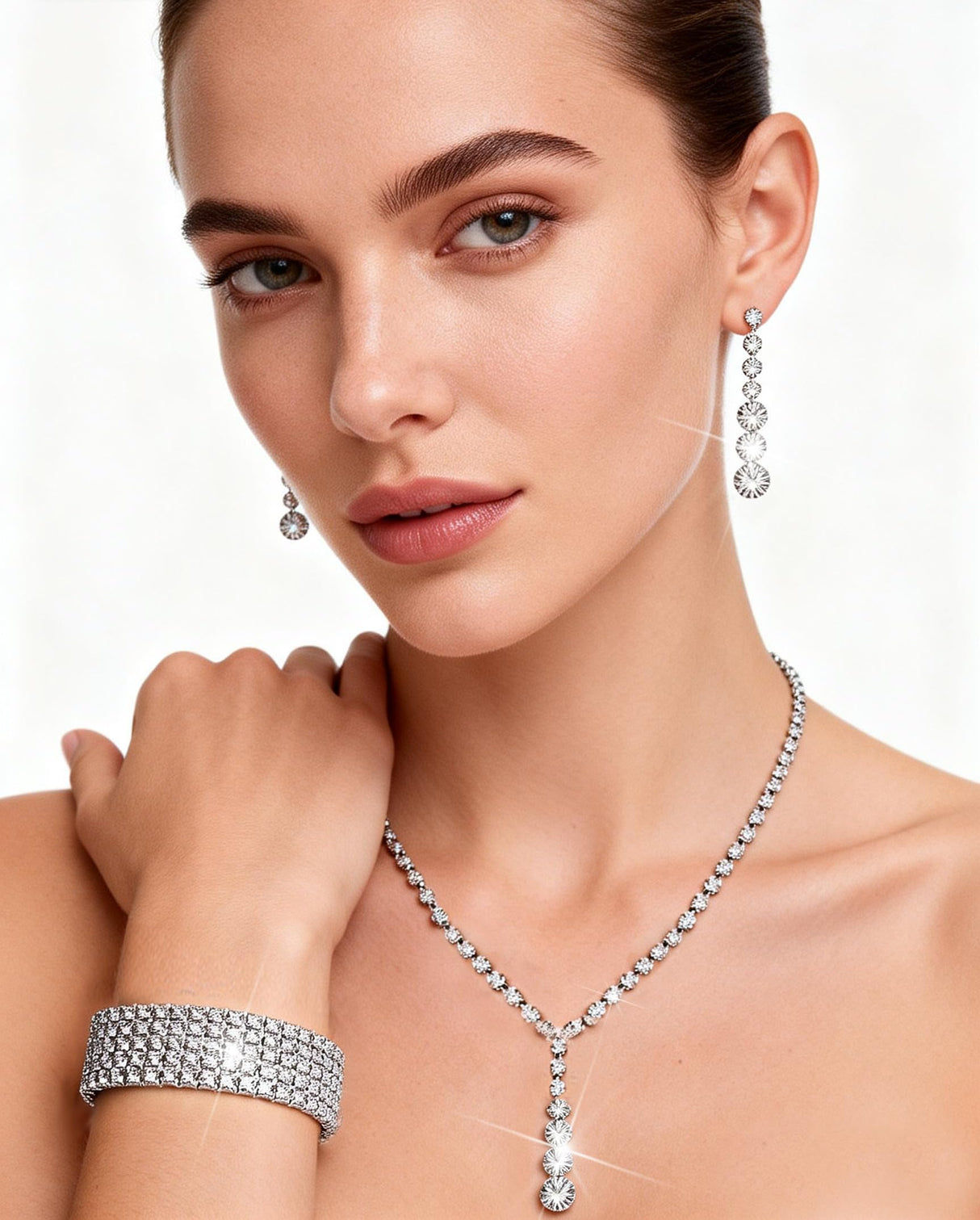 Vieyomn 13 Pcs Rhinestone Jewelry Set for Women Wedding Costume Jewels Crystal Necklaces Tennis Bracelets Rings Earrings Set for Wedding Bride Party Accessory