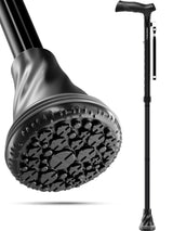 HONEYBULL Walking Cane with Air Cushion for Men & Women - Foldable, Adjustable, Collapsible, Bumper Base Tip, Heavy Duty | Walking Sticks for Seniors & Adults (Black)