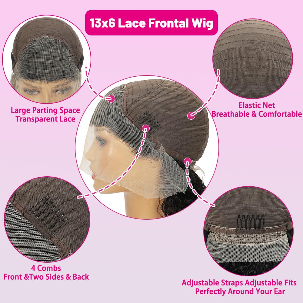 ILHILH 99J Burgundy Lace Front Wigs Human Hair Deep Wave 13x6 HD Lace Frontal Wigs Human Hair Pre Plucked 200 Density Wine Red Colored 99J Curly human hair Wig with Baby Hair 26 inch Glueless Wig