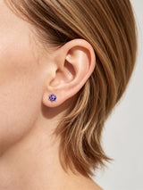 ChicSilver February Birthstone Earrings for Women 925 Sterling Silver Small Round Amethyst Stud Earrings Hypoallergenic