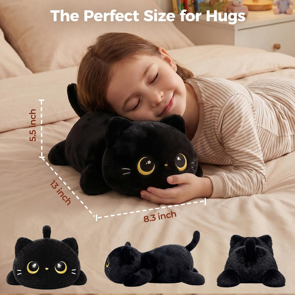 Mewaii Black Cat Plush Pillow Cute Plushies, Squishy & Huggable, 13 in
