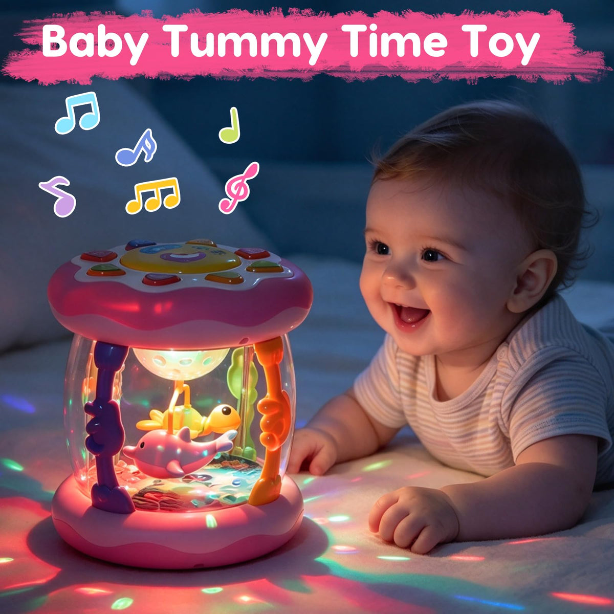Baby Girl Toys Tummy Time Musical Light Up Ocean Rotating Projector Gifts