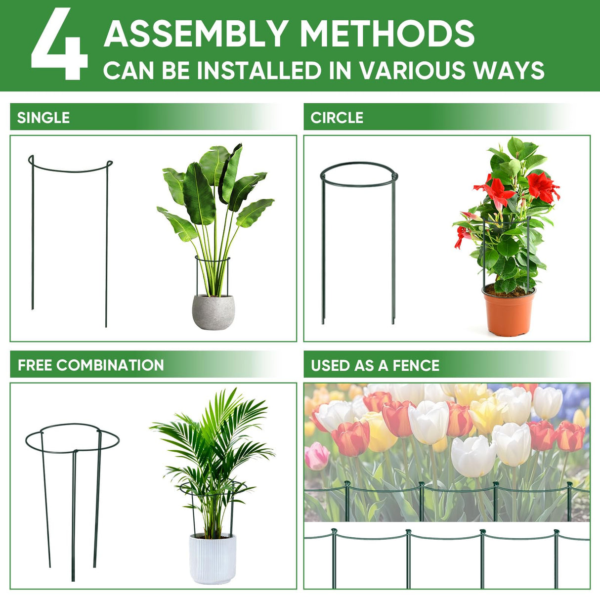 HiGift 10 Pack 24" H x 10" W Tall Plant Support Stakes, Half Round Metal Peony Cages and Supports, Monstera Plant Support Snake Plant Stake Flower Support Ring for Tomato, Hydrangea Outdoor Indoor