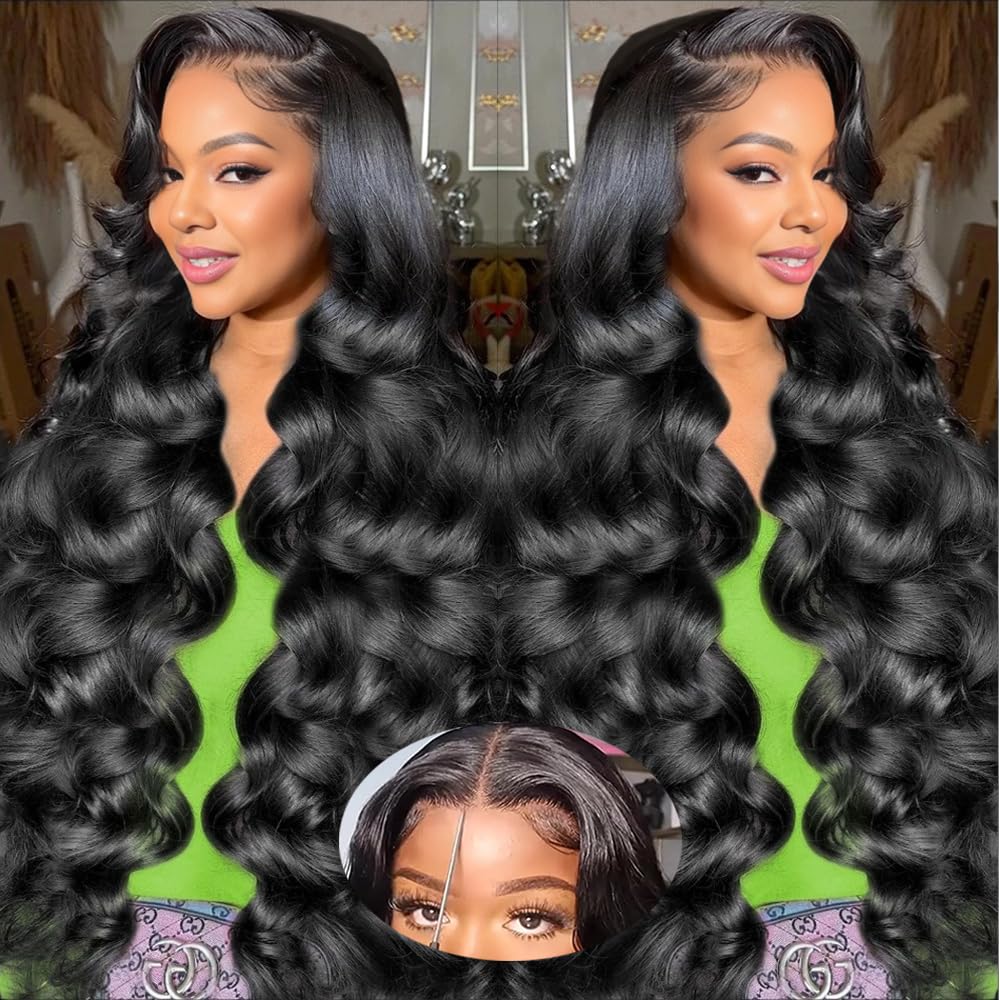 JIELIFA 28 Inch Glueless Wigs Human Hair Pre Plucked Pre Cut 180% Density Wear and Go Glueless Wig 13x4 HD Body Wave Lace Front Wigs Human Hair for Women Frontal Wig with Baby Hair