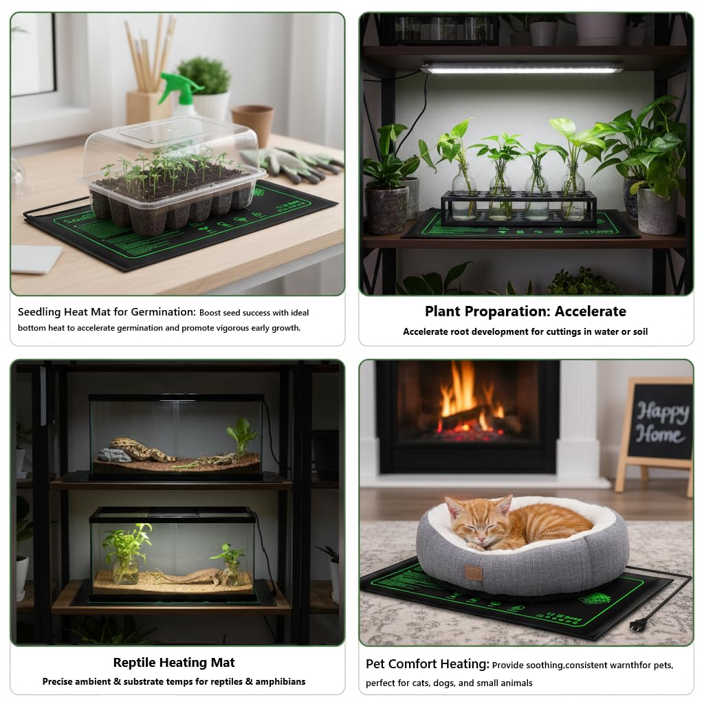 2 Pack Plant Heating Mat, 10”x20.5" Waterproof Seedling Heat Mat for Seed Starting Seeds Germination Plants, 18W Graphene Thick Reusable Heating Pads Fit For 1020 Seedling Trays, Ideal Gardening Gifts