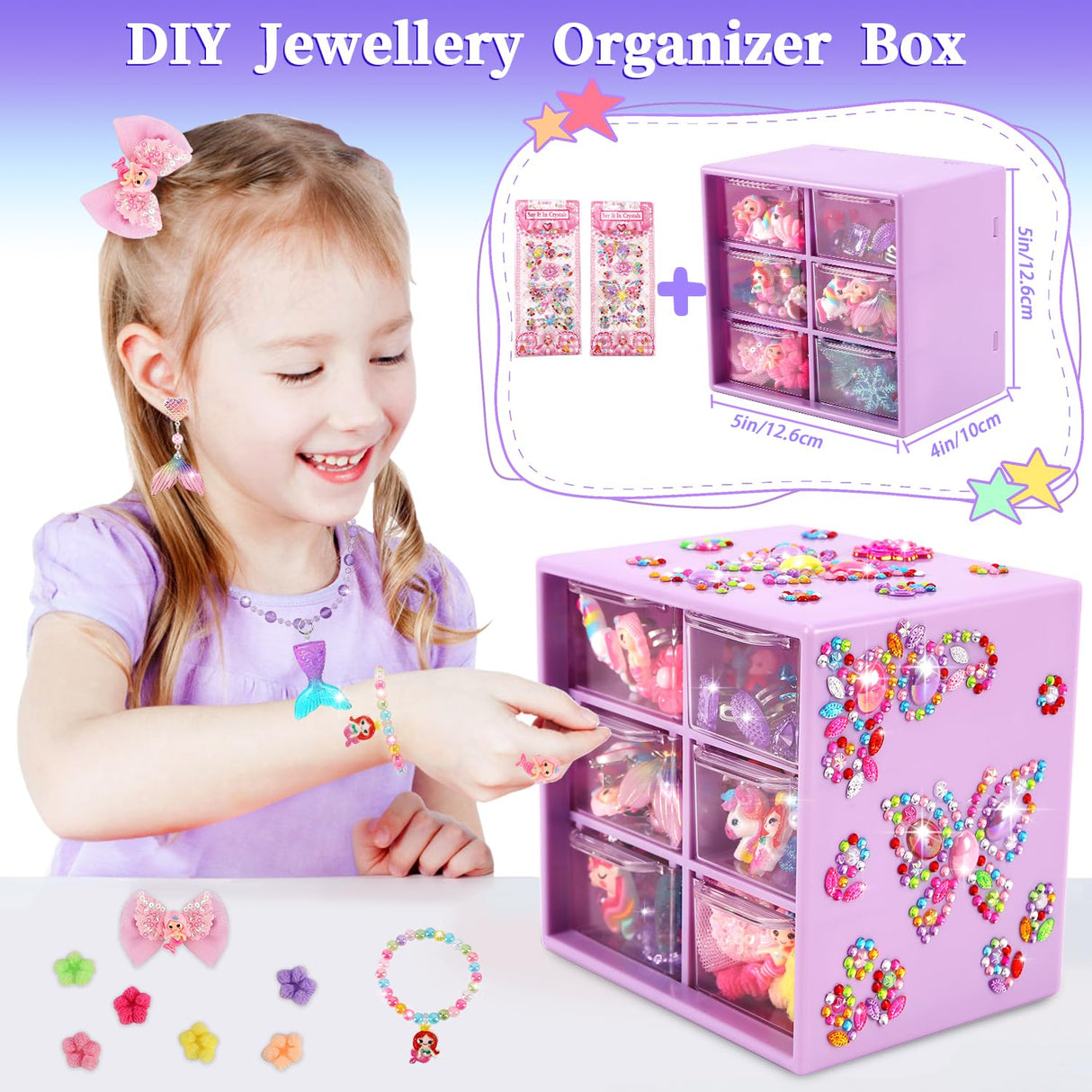 Toddler Girl Toys for Ages 5-7 Littler Girls Jewelry Set,51Pcs Kids Toy for Girls Age 8-10 Clip on Earrings,Princess Toys Adjustable Ring,Girl Toy Age 3 4 5 6-8 Year Old Christmas Birthday Gifts
