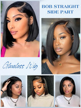 Ashart 10 Inch Bob Straight Side Part 7x5 Wear and Go Glueless Wigs Human Hair Pre Cut Pre Plucked Pre Bleached HD Lace Front Bob Wig Human Hair 180% Density Short Straight Bob Wigs for Black Women