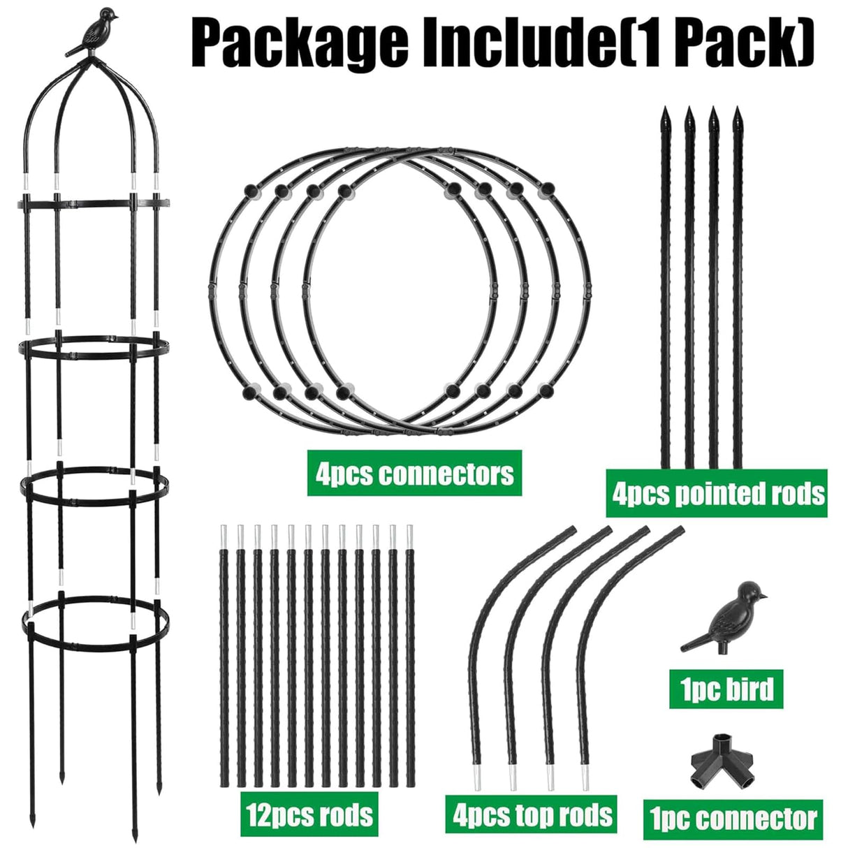 6FT Garden Obelisk Trellis for Climbing Plants,70”Metal Plant Support Tower, Heavy Duty Thickened Tube,Rustproof Black Flower Stand for Vines, Roses, Outdoor & Indoor Use