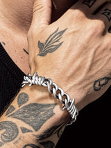 Bandmax 12MM Chunky Cuban Chain Bracelet for Men Stainless Steel Punk Emo Style Barbed Wire Bracelets Thorn Wristlet Adjustable Gift for Son Grandson Husband