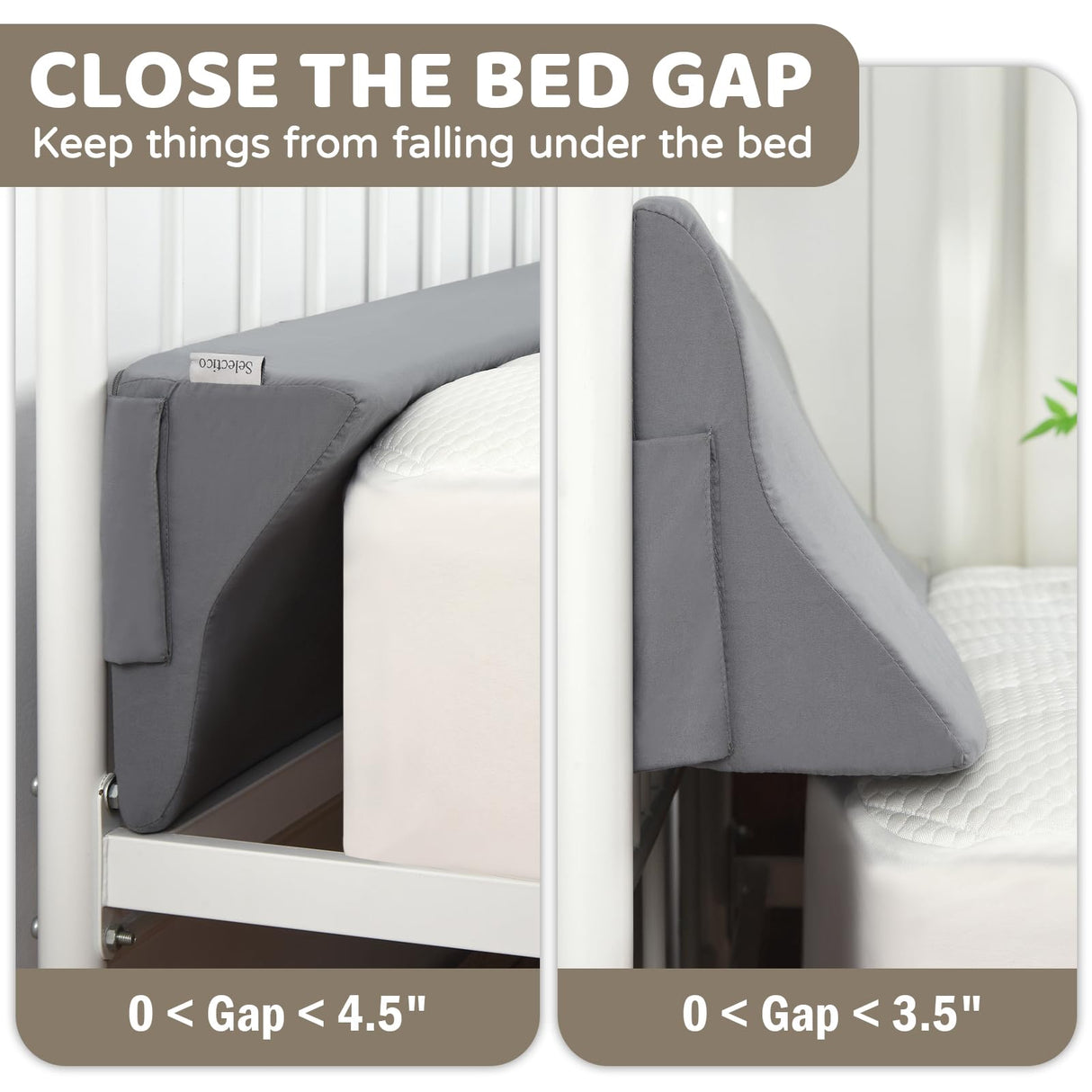 Selectico Bed Wedge Pillow Headboard, Queen Headboard Pillow/Bed Gap Filler(60"x10"x6") Mattress Gap Filler(0-5"), Head Support Sleep Wedge Pillow, Grey