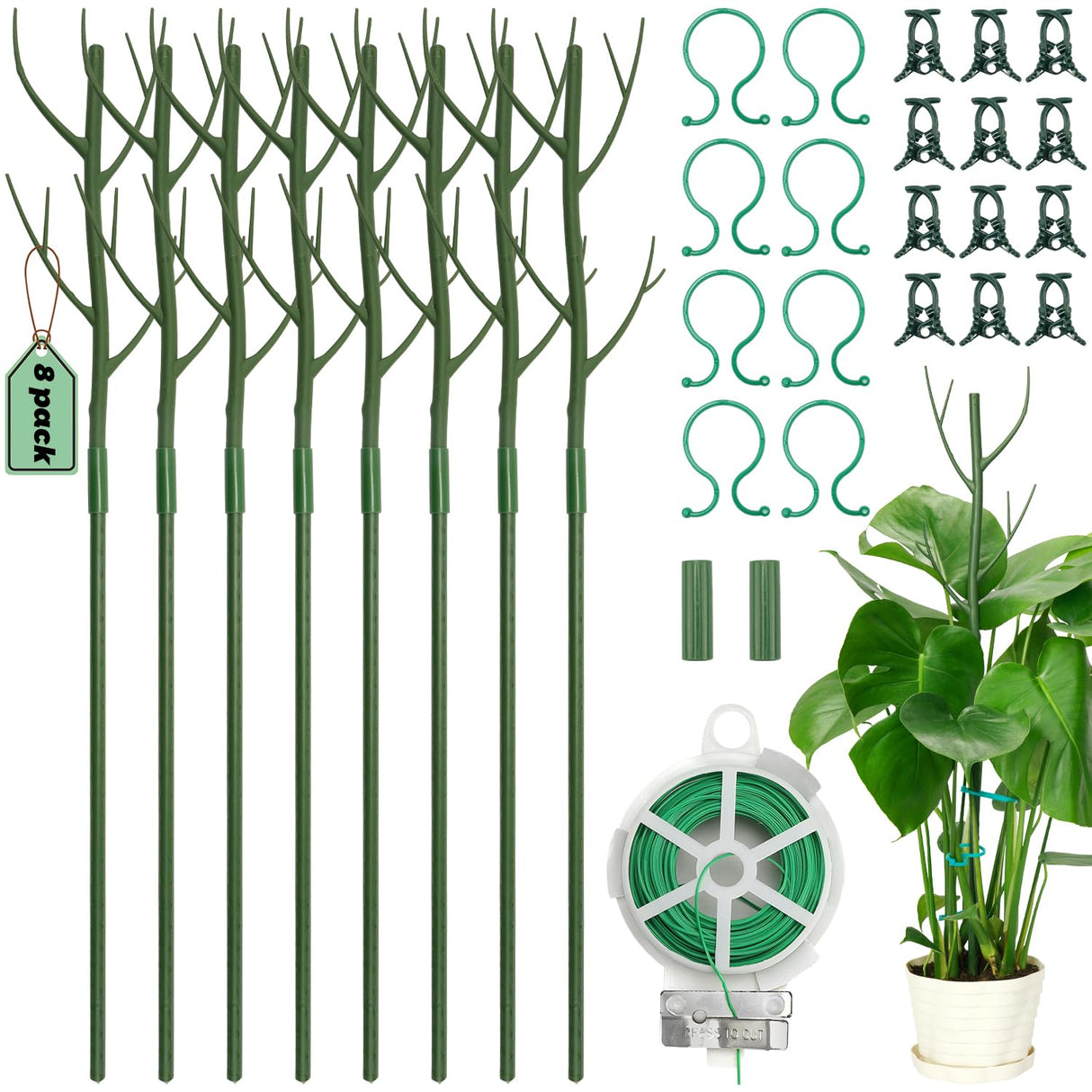 8 Pack Monstera Plant Support Stakes, Detachable Twig Plant Support