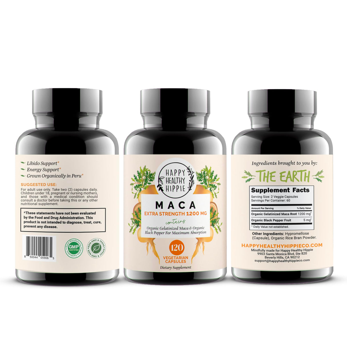 Organic Maca Root Capsules 1200 mg – Libido Booster for Women Fast Acting & Potent | Aphrodisiac Supplement | Energy Pills from Peru | Includes Black Pepper for High Absorption | Vegan, 120 Ct