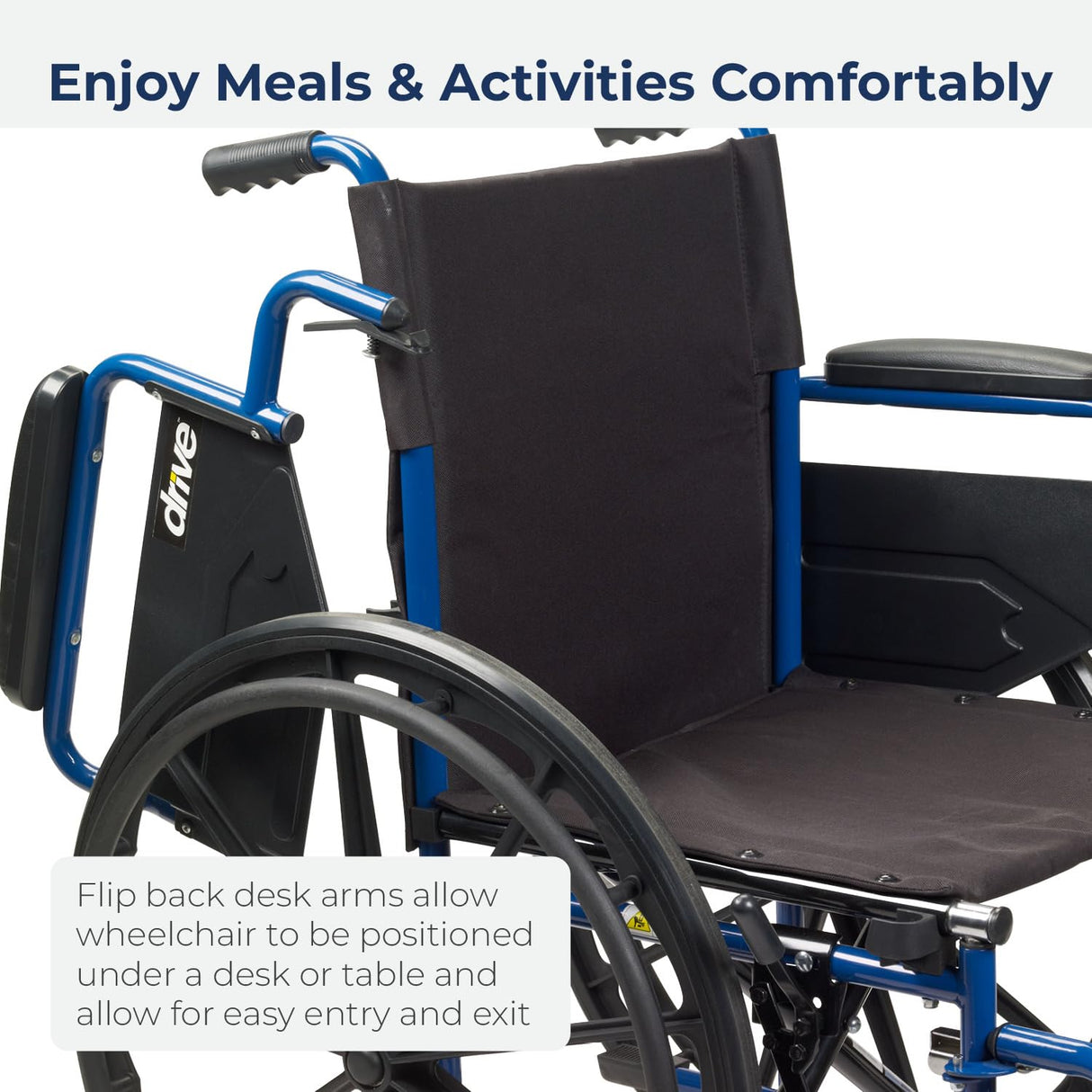 Drive Medical Blue Streak Wheelchair with Flip Back Desk Arms, Elevating Leg Rests Folding Outdoor Desk Length Arms,Alloy Steel 20 Inch Seat